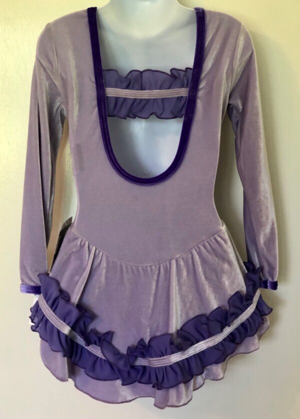 GK LAVENDER VELVET CHILD SMALL LgSLV BUTTERFLY APPLIQUÃ‰ ICE SKATE DRESS CS NWT! - Image 7