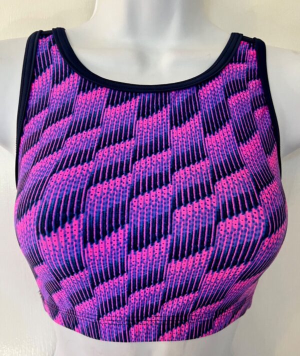 GK JAZZ DANCE CHEER ADULT X-SMALL FUCHSIA HOLOGRAM PURPLE VELV TANK CROP TOP AXS