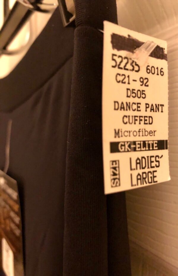 GK ELITE DANCE JAZZ LADIES LARGE BLACK MICROFIBER CUFFED DANCE PANTS SZ L NWT! - Image 3