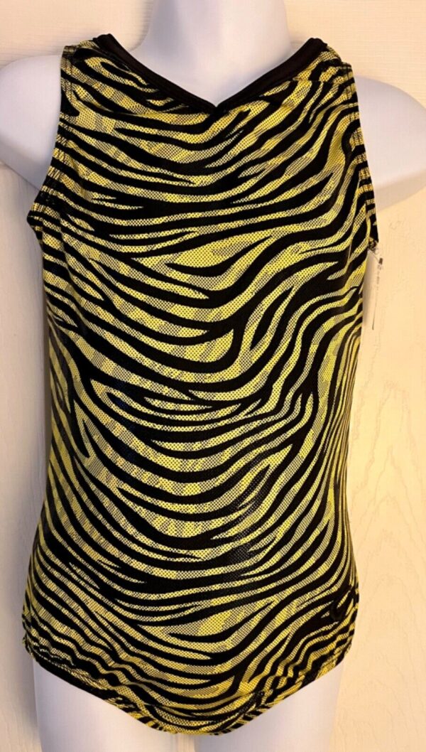 GK CHILD SMALL YELLOW ZEBRA FOIL PRINT BLACK NYLON GYMNASTS DANCE TANK LEOTARD S