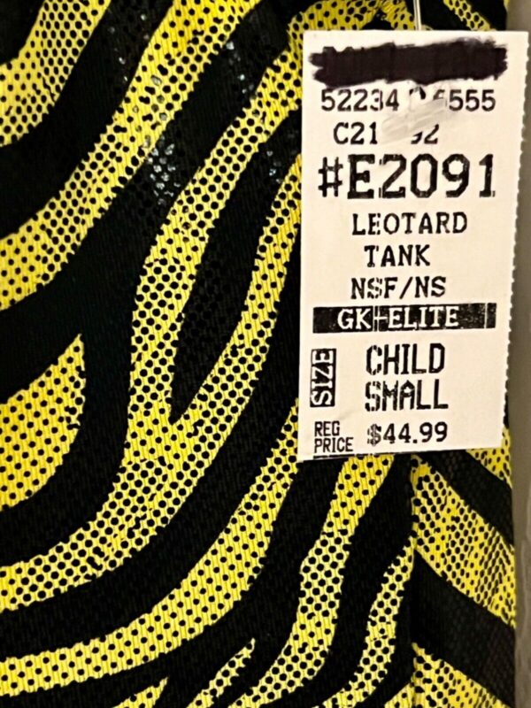 GK CHILD SMALL YELLOW ZEBRA FOIL PRINT BLACK NYLON GYMNASTS DANCE TANK LEOTARD S - Image 6