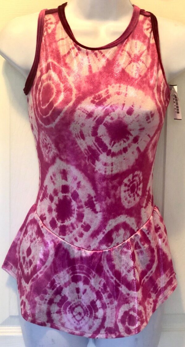 GK SLVLS PINK TIE-DYE FIGURE SKATE ADULT SMALL FOIL PRINT VELVET DRESS AS NWT