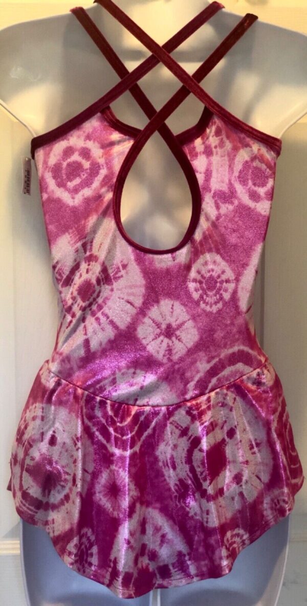 GK SLVLS PINK TIE-DYE FIGURE SKATE ADULT SMALL FOIL PRINT VELVET DRESS AS NWT - Image 3