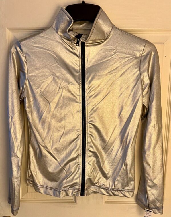 GK WARM UP JACKET ADULT SMALL SILVER METALLIC ZIP FRONT GYMNASTICS DANCE CHEER S - Image 5