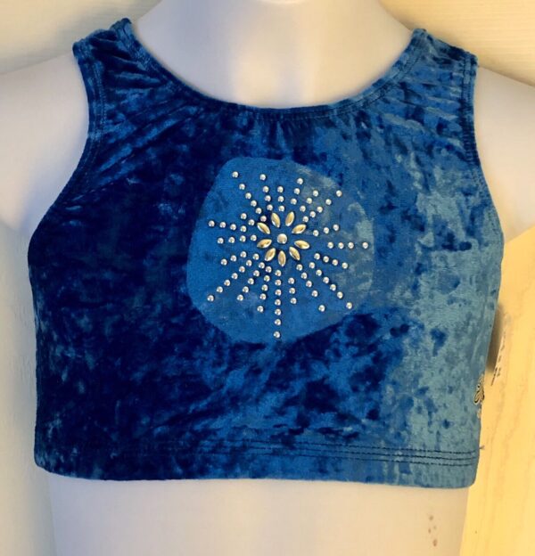 SHANNON MILLER GK GIRLS LARGE OCEAN CRUSH VELVT DANCE CHEER TANK CROP TOP Sz CL