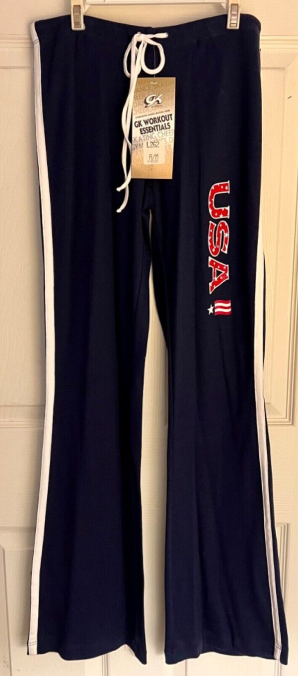 GK  USA GRAPHIC LADIES MEDIUM NAVY 100% COTTON ATHLETIC GYMNASTIC CHEER PANTS AM - Image 2