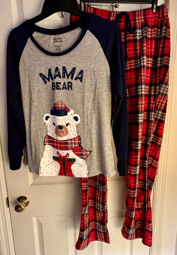 Women's Mama Bear Holiday 2-Piece Pajama Set Size MEDIUM w/Red Plaid Bottoms - Image 5