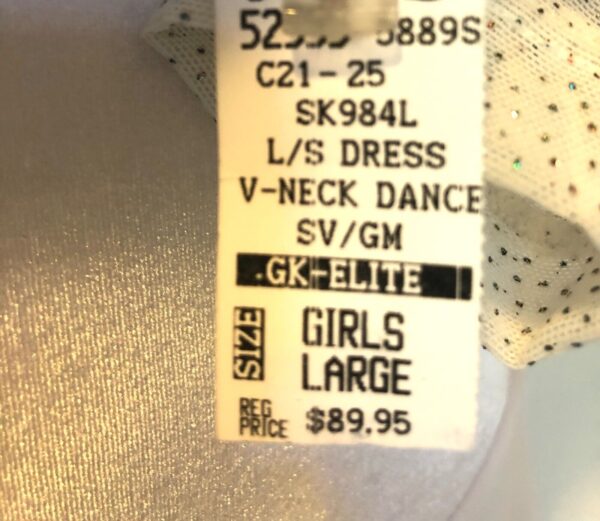 GK WHITE VELVET CHILD LARGE GLITTERED MESH V-BACK ICE DANCE SKATE DRESS Sz CL - Image 6