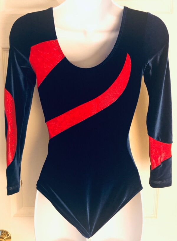 GK LgSLV LADIES SMALL ROYAL VELVET RED FOIL RIBBON GYMNAST DANCE LEOTARD Sz AS - Image 5