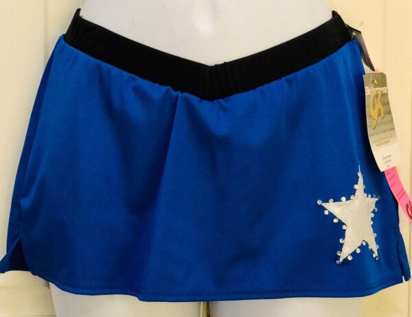 GK ELITE CHEER SKIRT ADULT SMALL V-WAIST CRYSTAL STAR ROYAL BLACK DRYTECH AS NWT