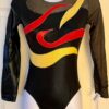 GK LgSLV LADIES SMALL BLACK MYSTIQUE RIBBONS MESH GYMNASTIC DANCE LEOTARD Sz AS