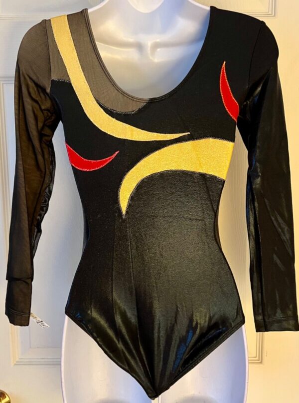 GK LgSLV LADIES SMALL BLACK MYSTIQUE RIBBONS MESH GYMNASTIC DANCE LEOTARD Sz AS - Image 6