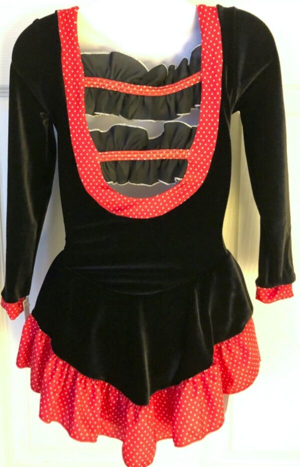 GK ICE SKATE Lg SLV GIRL X-SMALL BLACK VELVET POLKA DOT TRIM RUFFLE DRESS Sz CXS - Image 6