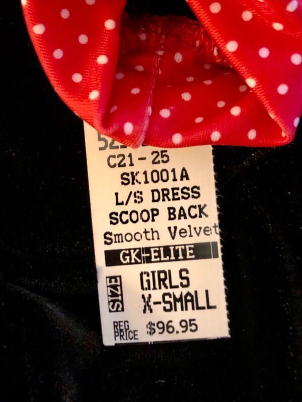 GK ICE SKATE Lg SLV GIRL X-SMALL BLACK VELVET POLKA DOT TRIM RUFFLE DRESS Sz CXS - Image 7