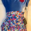 GK ICE SKATE GIRLS SMALL CAP SLV MATTE TRICOT BLUE VELVET FLORAL PRINT DRESS CS
