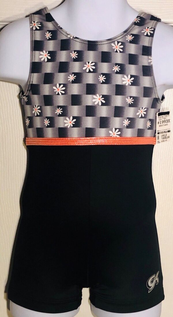 GK BIKETARD CHILD TODDLER BLACK DAISY PRINT N/S GYMNASTICS DANCE TANK TD NWT!