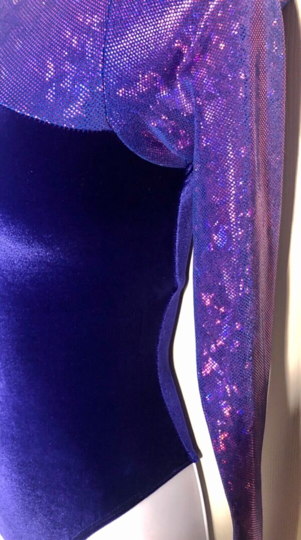 GK LgSLV ADULT X-SMALL CONCORD VELVET PURPLE FOIL GYMNASTIC DANCE LEOTARD AXS - Image 6