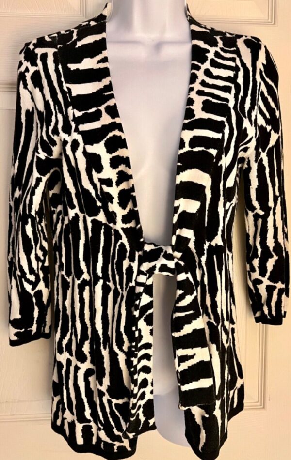 CHRISTOPHER & BANKS WOMENS SMALL BLACK & WHITE ZEBRA TIE SWEATER100% COTTON Sz S