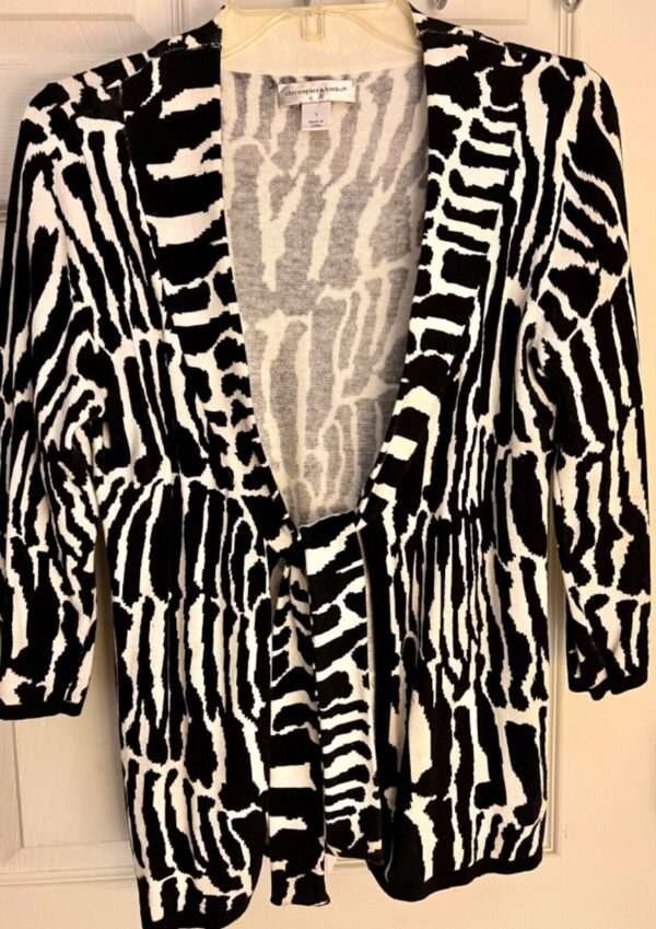 CHRISTOPHER & BANKS WOMENS SMALL BLACK & WHITE ZEBRA TIE SWEATER100% COTTON Sz S - Image 4