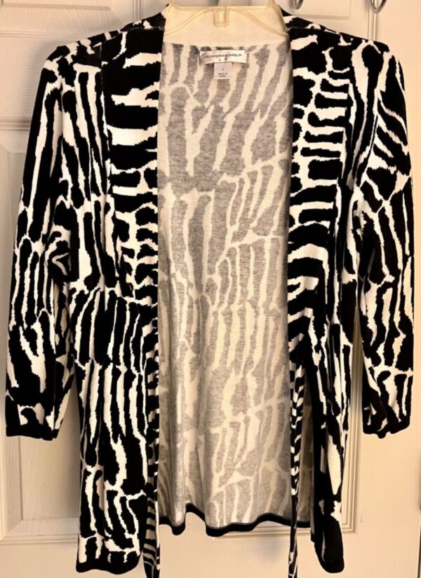 CHRISTOPHER & BANKS WOMENS SMALL BLACK & WHITE ZEBRA TIE SWEATER100% COTTON Sz S - Image 5