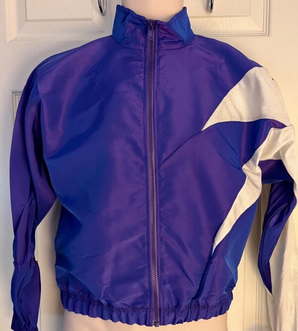 GK WARM UP CHILD LARGE PURPLE IRIDESCENT WHITE SPARKLE GYMNAST SKATE JACKET Sz L