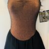 GK ICE DANCE SKATE ANTIQ COPPER LUREX ADULT SMALL SLVLS BLACK SKIRT DRESS Sz AS