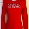 KAVIO! GK ADULT SMALL LgS RED GYMNASTIC TERMS USA PRINT COTTON T-SHIRT S (4-6)