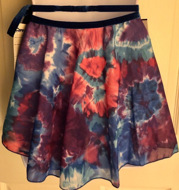 GK DANCE BALLET WRAP SKIRT CHILD X-SMALL TYE-DYE CHIFFON BLUE VELVET TIE Sz XS - Image 2