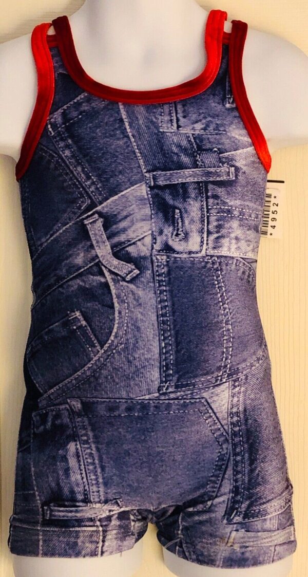 GK KIDS BIKETARD CHILD TODDLER DENIM VELVET RED GYMNASTICS DANCE TANK TD NWT! !