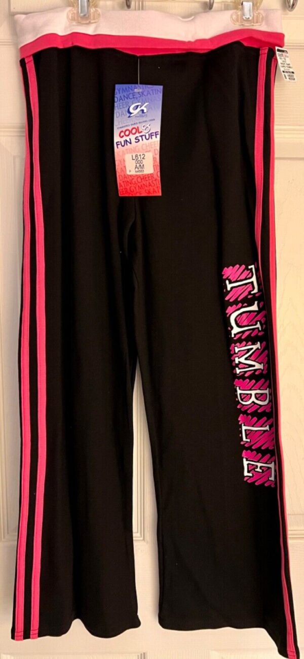 GK TUMBLE CAPRI PANTS SIZE LADIES MEDIUM COTTON/SPANDEX PINK TRIM BLACK AM NWT!