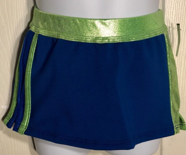 CHEER GK CHILD SMALL ROYAL NYLON/SPANDEX LIME MYSTIQUE CHEER SKIRT Sz CS NWT!