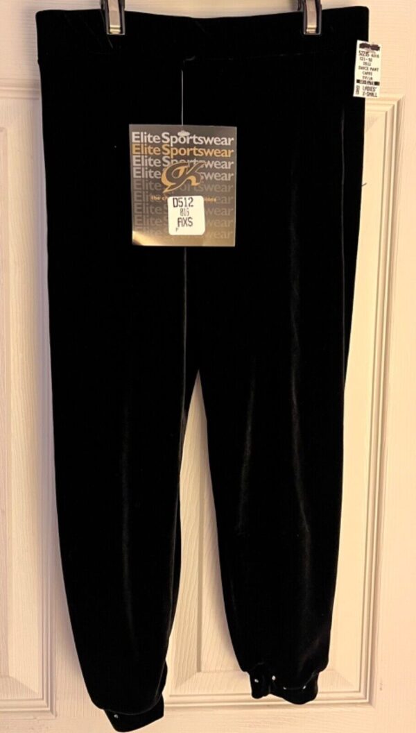 GK DANCE LADIES X-SMALL BLACK VELVET JEWELED CUFFED CAPRI DRESS PANTS SZ XS NWT! - Image 3