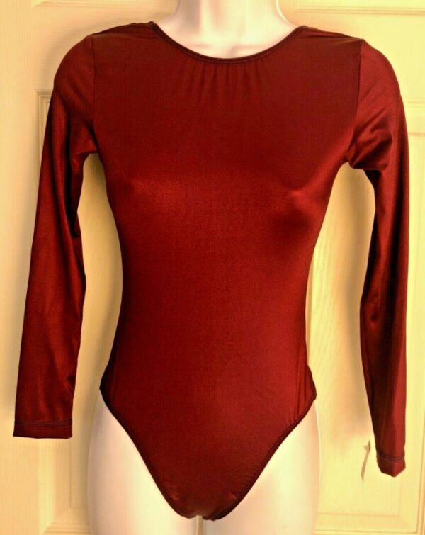 GK LADIES SMALL CLASSIC LgSLV BURGUNDY NYLON/SPANDEX GYMNASTICS DANCE LEOTARD AS