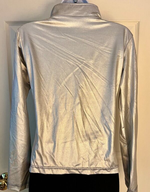 GK WARM UP JACKET ADULT SMALL SILVER METALLIC ZIP FRONT GYMNASTICS DANCE CHEER S - Image 3