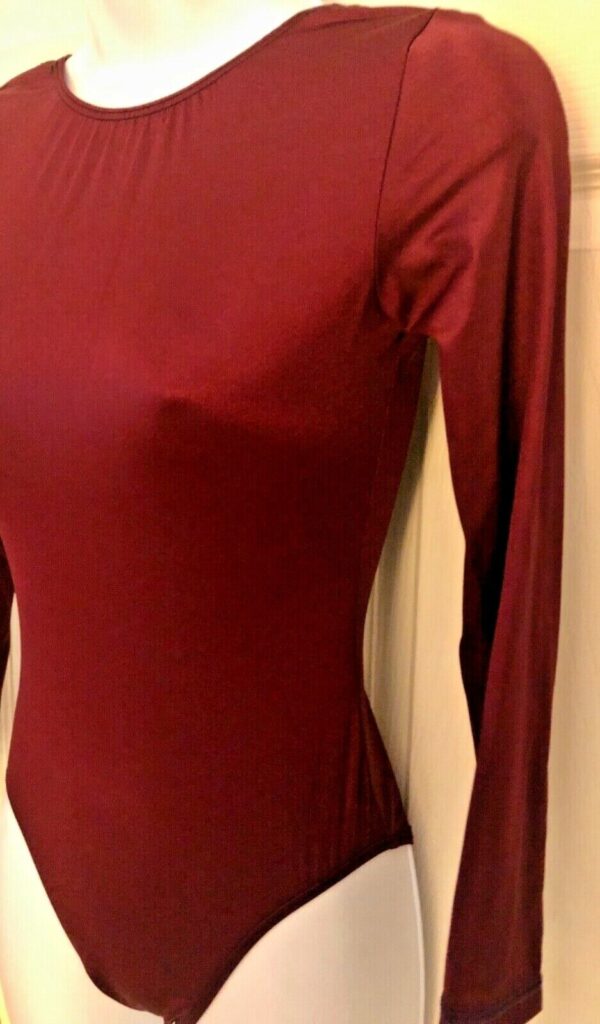 GK LADIES SMALL CLASSIC LgSLV BURGUNDY NYLON/SPANDEX GYMNASTICS DANCE LEOTARD AS - Image 3