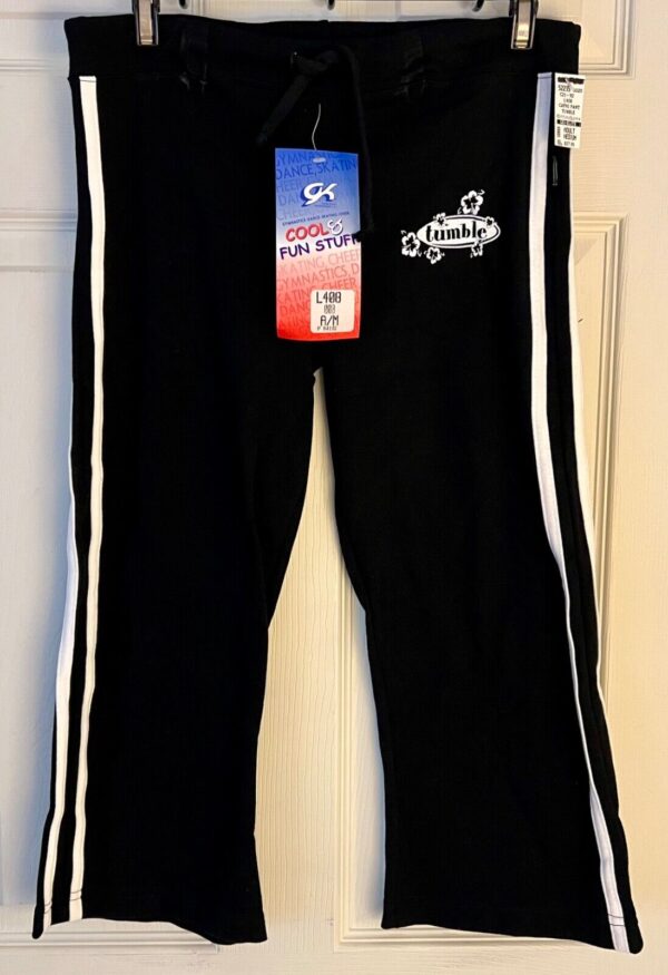 GK "TUMBLE" CAPRI PANTS SIZE LADIES MEDIUM COTTON/SPANDEX BLACK WHITE TRIM SZ M