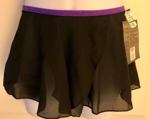 GK DANCE BALLET GIRLS SMALL CLASSIC FAUX WRAP GEORGETTE SKIRT PURPLE FOIL Sz CS