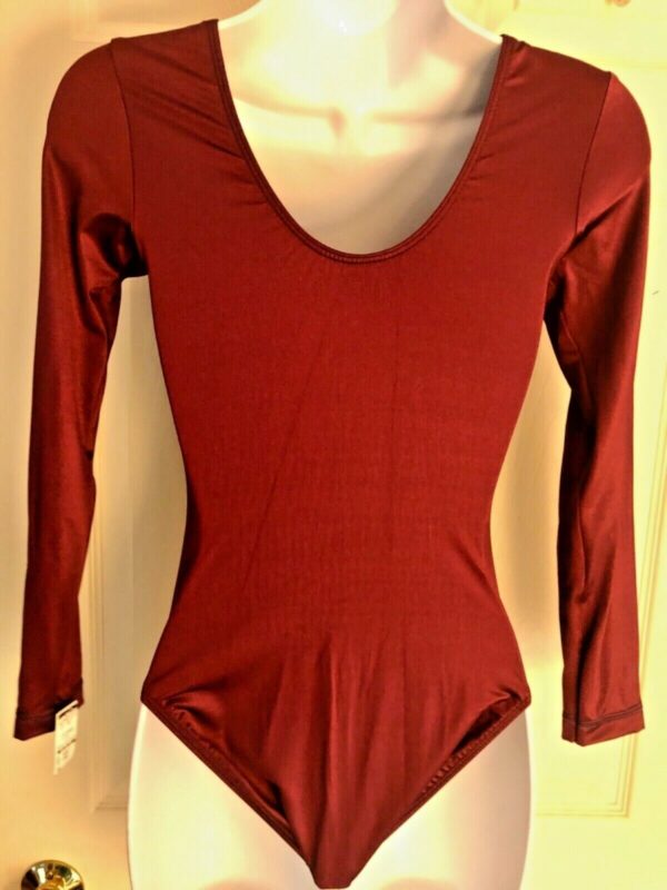 GK LADIES SMALL CLASSIC LgSLV BURGUNDY NYLON/SPANDEX GYMNASTICS DANCE LEOTARD AS - Image 4