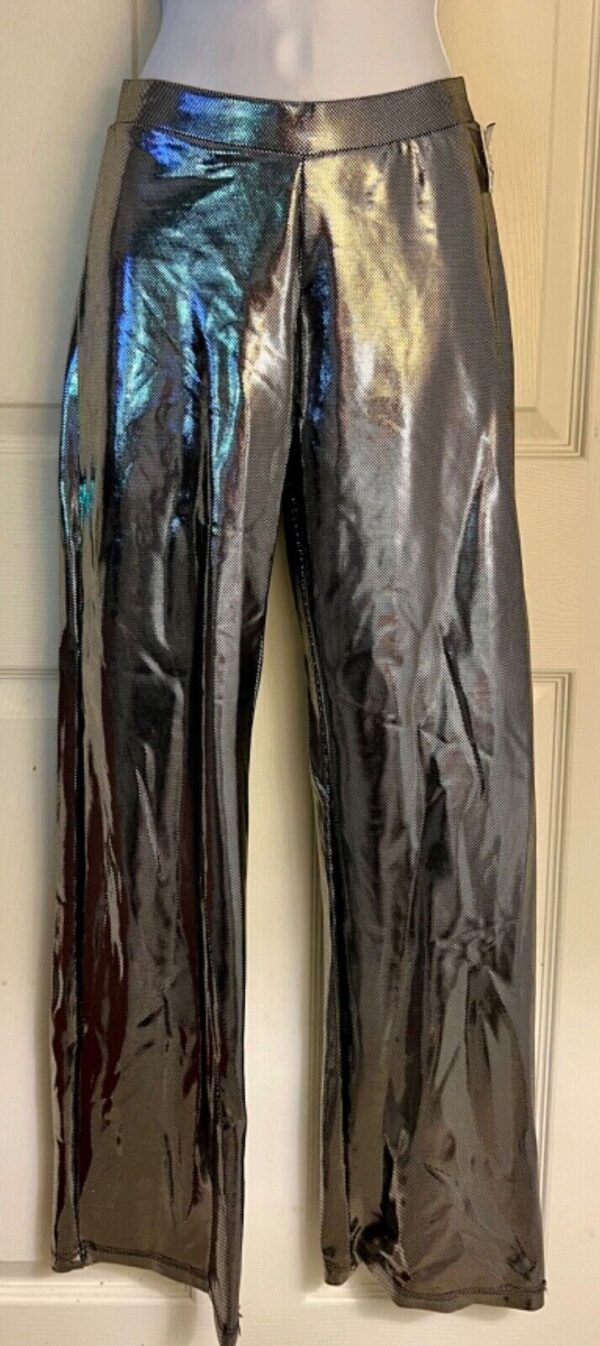 GK DANCE JAZZ LADIES SMALL ANTIQUE SILVER SHIMMER HIP HUGGER FLARE PANTS SZ S