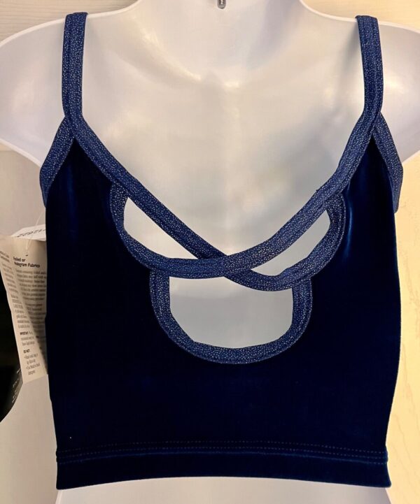 GK DANCE JAZZ TOP GIRLS SMALL BLUE VELVET FOIL CRISSCROSS STRAPS CAMISOLE SZ S - Image 5