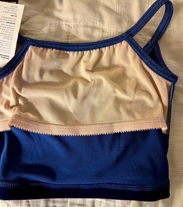 GK DANCE JAZZ TOP GIRLS SMALL BLUE VELVET FOIL CRISSCROSS STRAPS CAMISOLE SZ S - Image 6