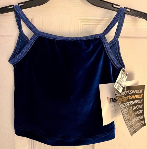 GK DANCE JAZZ TOP GIRLS SMALL BLUE VELVET FOIL CRISSCROSS STRAPS CAMISOLE SZ S - Image 7