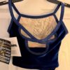 GK DANCE JAZZ TOP GIRLS SMALL BLUE VELVET FOIL CRISSCROSS STRAPS CAMISOLE SZ S - Image 8
