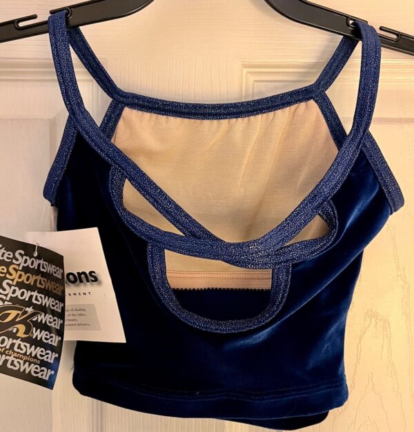 GK DANCE JAZZ TOP GIRLS SMALL BLUE VELVET FOIL CRISSCROSS STRAPS CAMISOLE SZ S - Image 8