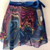 GK DANCE BALLET WRAP SKIRT CHILD LARGE ABSTRACT WAVE PATTERN BLUE VELVET TIE CL