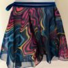 GK DANCE BALLET WRAP SKIRT CHILD LARGE ABSTRACT WAVE PATTERN BLUE VELVET TIE CL - Image 3
