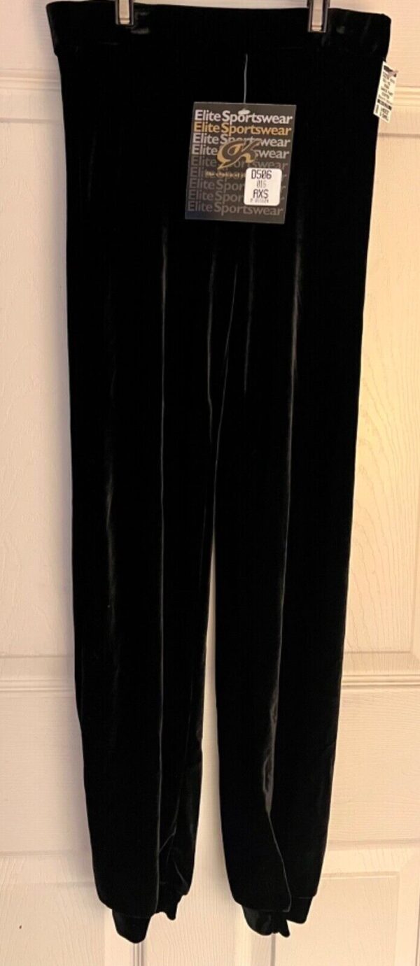 GK DANCE LADIES X-SMALL BLACK VELVET CUFFED BOTTOM PERFORMANCE DRESS PANTS SZ XS - Image 2