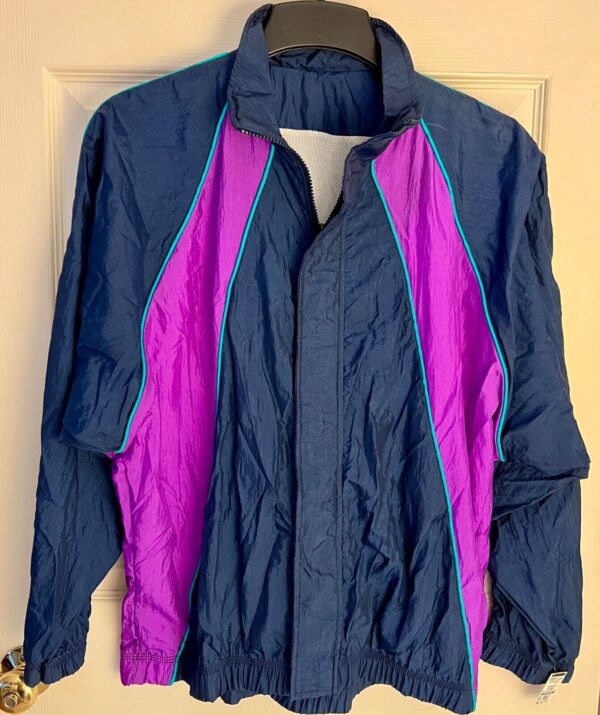 GK WARM UP ADULT LARGE CRINKLE NYLON NAVY PURPLE GREEN GYMNAST SPORT JACKET SZ L