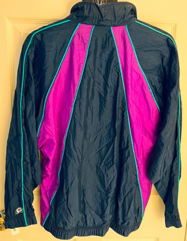 GK WARM UP ADULT LARGE CRINKLE NYLON NAVY PURPLE GREEN GYMNAST SPORT JACKET SZ L - Image 4