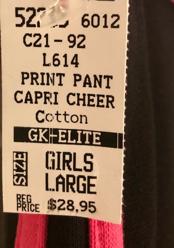 GK CHEER CAPRI PANTS SIZE GIRLS LARGE COTTON/SPANDX PINK TRIM BLACK CL NWT - Image 6